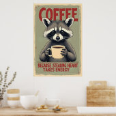 Funny Raccoon Coffee Art Poster (Küche)