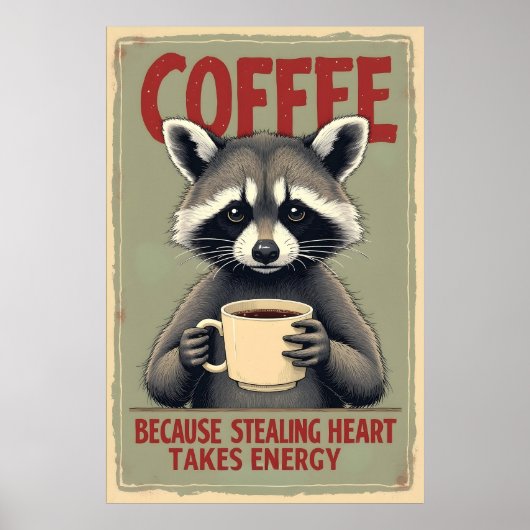 Funny Raccoon Coffee Art Poster (Vorne)