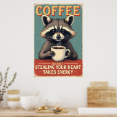 Funny Raccoon Coffee Art Poster (Küche)