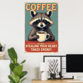 Funny Raccoon Coffee Art Poster (Heimbüro)