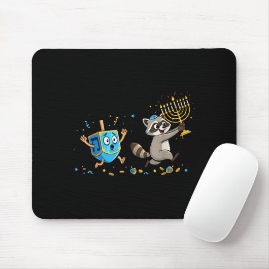Funny Raccoon Dreidel Menorah Hanukkah Kids Womens Mousepad (Mit Mouse)