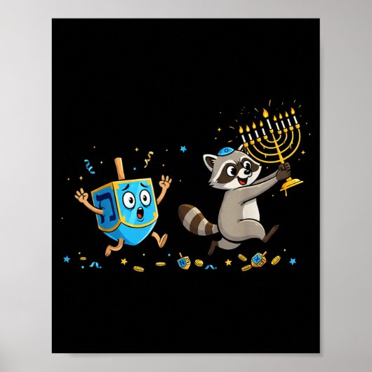 Funny Raccoon Dreidel Menorah Hanukkah Kids Womens Poster (Vorne)