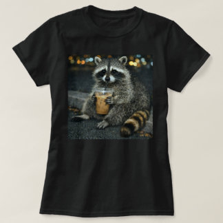 Funny Raccoon Drinking Iced Coffee — Cute Animal  T-Shirt