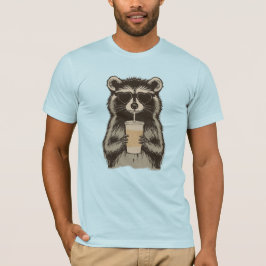 Funny Raccoon Drinking Iced Coffee T-Shirt