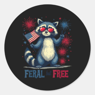 Funny Raccoon Feral aber kostenlos 4. Juli Patriot Runder Aufkleber