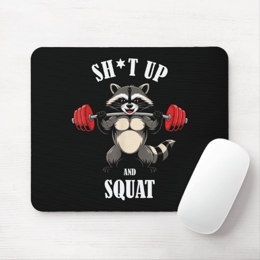 Funny Raccoon Fitness Squating Workout Weightlifti Mousepad (Mit Mouse)