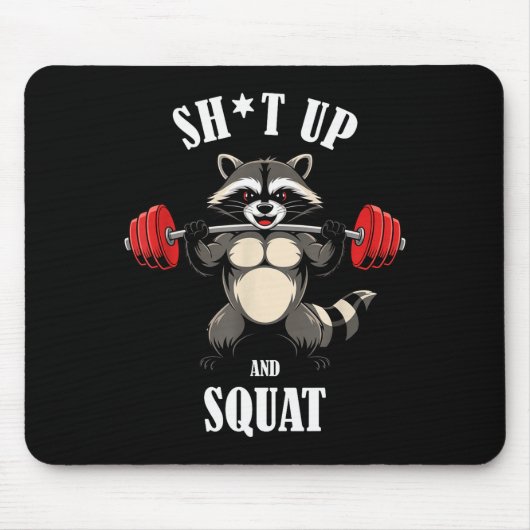Funny Raccoon Fitness Squating Workout Weightlifti Mousepad (Vorne)