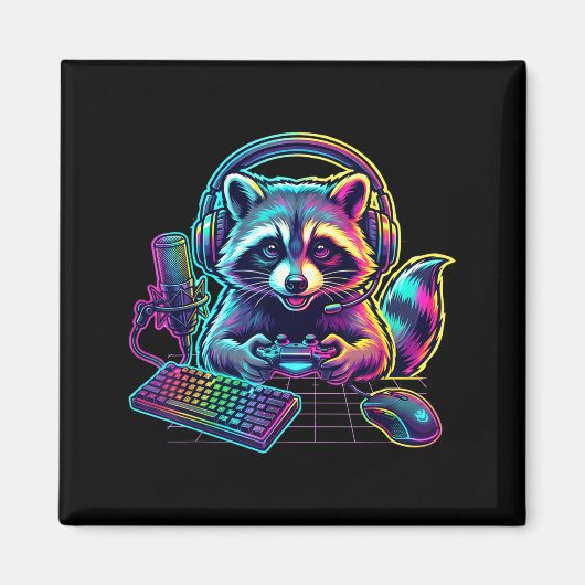 Funny Raccoon Gamer Video Game Gaming Lover Magnet (Vorne)
