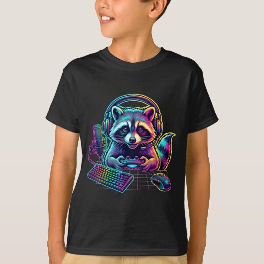 Funny Raccoon Gamer Video Game Gaming Lover T-Shirt (Vorderseite)