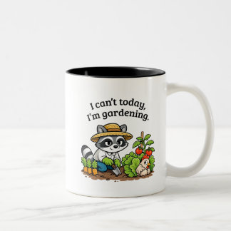 Funny Raccoon Gardening – I Can’t Today I’m Garden Zweifarbige Tasse