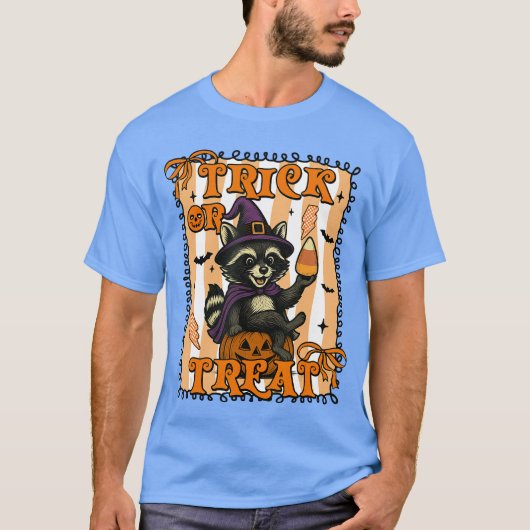 Funny Raccoon Halloween Matching Trick oder Trete  T-Shirt (Vorderseite)