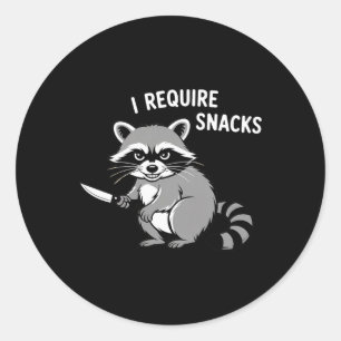 Funny Raccoon Ich benötige Snacks Halloween Spaß 1 Runder Aufkleber