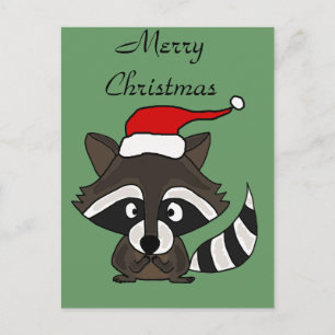Funny Raccoon in Santa Hat Christmas Art Feiertagspostkarte