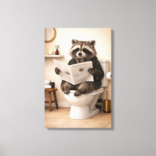Funny Raccoon Reading Newspaper Bathroom Humor Leinwanddruck (Vorderseite)