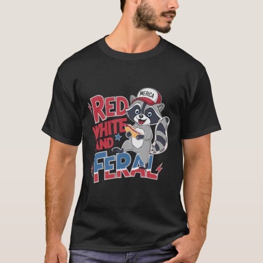 Funny Raccoon Red White and Ferry Patriotic USA T-Shirt (Vorderseite)
