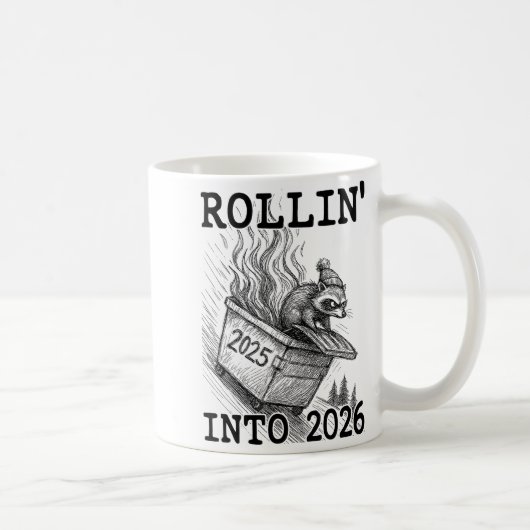 Funny Raccoon Rollin' Into 2026 Dumpster Fire New Kaffeetasse (Rechts)
