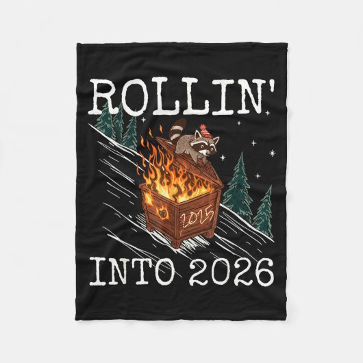 Funny Raccoon Rolling Into 2026 Retro New Year 202 Fleecedecke (Vorderseite)