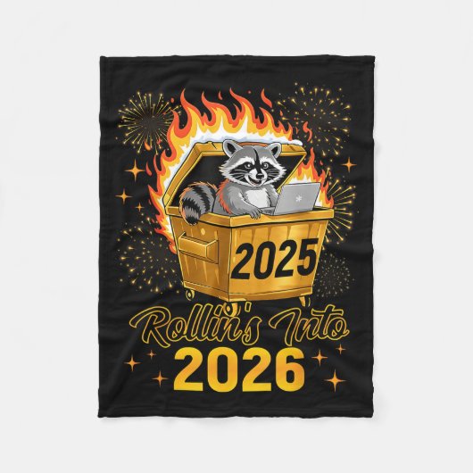 Funny Raccoon Rollin's Into 2026 New Year Matching Fleecedecke (Vorderseite)