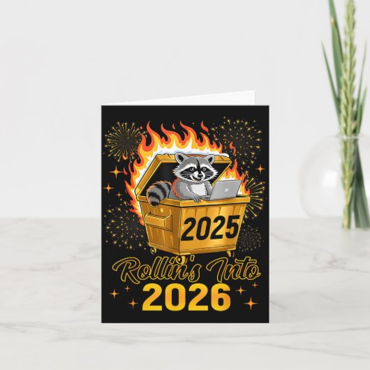 Funny Raccoon Rollin's Into 2026 New Year Matching Karte (Vorderseite)