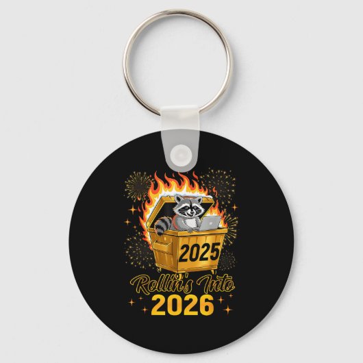 Funny Raccoon Rollin's Into 2026 New Year Matching Schlüsselanhänger (Vorderseite)