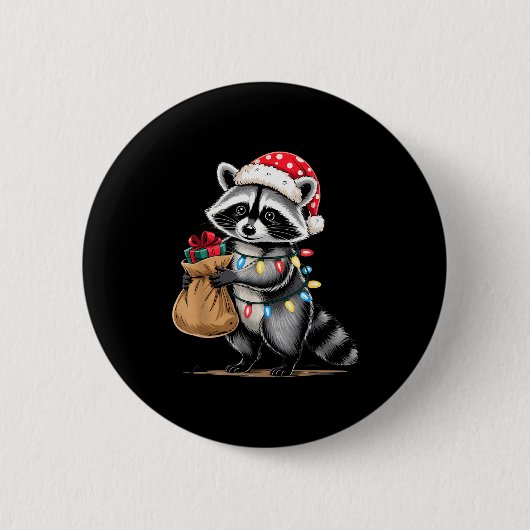 Funny Raccoon Santa Hat Animals Lovers Ugly Christ Button (Vorderseite)