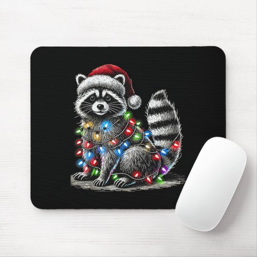 Funny Raccoon Santa Hat Christmas Tree Lights Paja Mousepad (Mit Mouse)