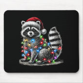Funny Raccoon Santa Hat Christmas Tree Lights Paja Mousepad (Vorne)