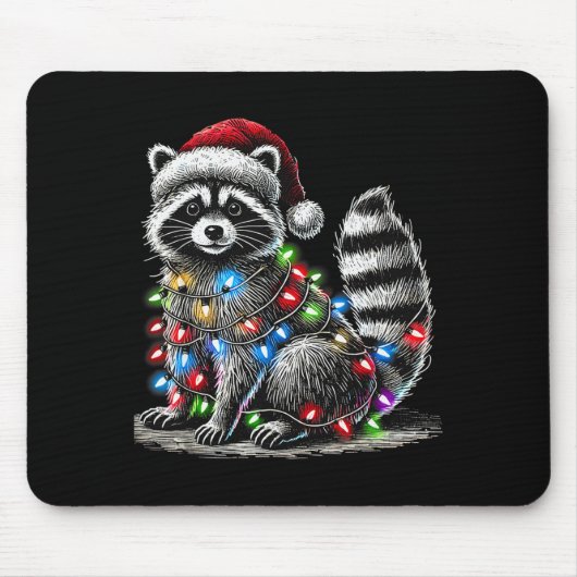 Funny Raccoon Santa Hat Christmas Tree Lights Paja Mousepad (Vorne)