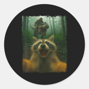Funny Raccoon Selfie mit T-rex Dinosaurier und Big Runder Aufkleber