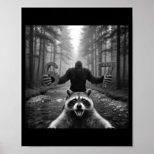 Funny Raccoon Selfie With Bigfoot 67 Six Seven Mem Poster (Vorne)
