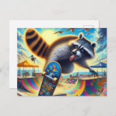 Funny Raccoon Skateboarding Postkarte (Vorne/Hinten)