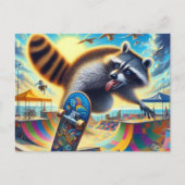 Funny Raccoon Skateboarding Postkarte (Vorderseite)