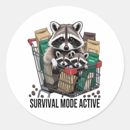 Funny Raccoon Survival Mode Active Sticker - Coffe (Vorderseite)