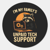 Funny Raccoon Tech Lover Graphic Tee Computer Geek Runder Aufkleber (Vorderseite)