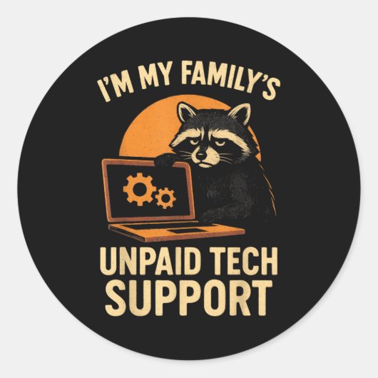 Funny Raccoon Tech Lover Graphic Tee Computer Geek Runder Aufkleber (Vorderseite)
