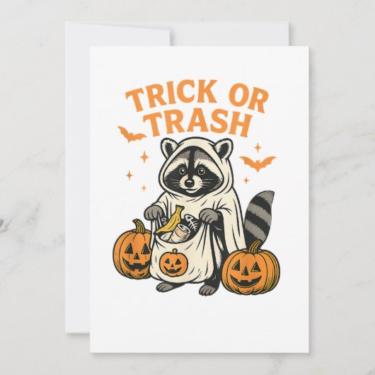 Funny Raccoon Trick oder Trash Halloween Einladung (Vorderseite)