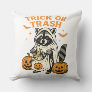 Funny Raccoon Trick oder Trash Halloween Kissen