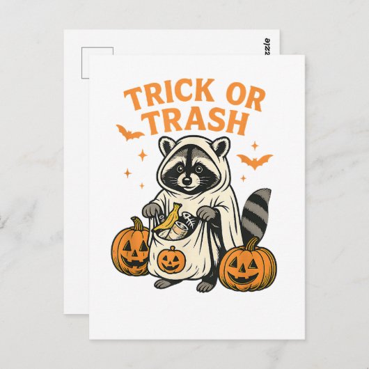 Funny Raccoon Trick oder Trash Halloween Postkarte (Vorne/Hinten)