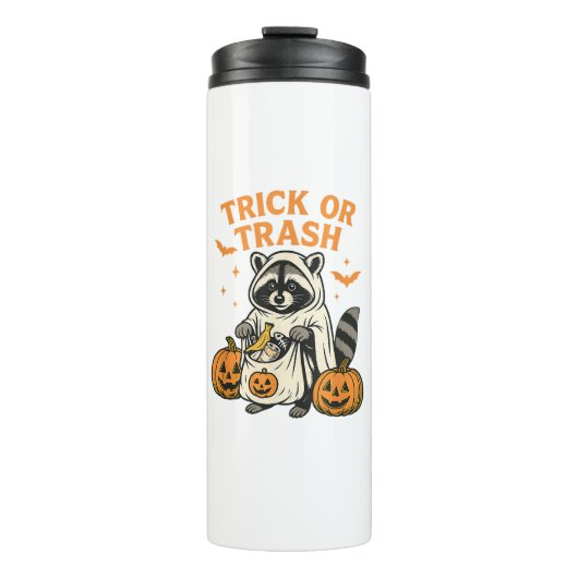 Funny Raccoon Trick oder Trash Halloween Thermosbecher (Vorderseite)
