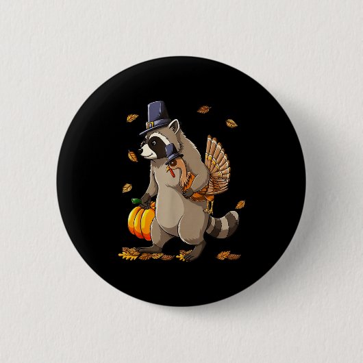 Funny Raccoon Turkey Pumpkin Thanksgiving Gift Men Button (Vorderseite)