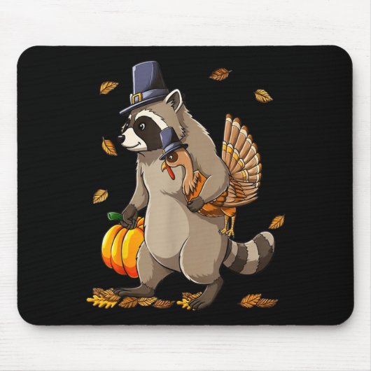 Funny Raccoon Turkey Pumpkin Thanksgiving Gift Men Mousepad (Vorne)