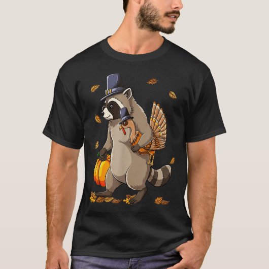 Funny Raccoon Turkey Pumpkin Thanksgiving Gift Men T-Shirt (Vorderseite)