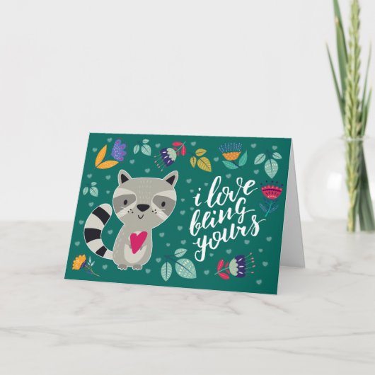 Funny Raccoon Valentinstag Feiertagskarte (Vorderseite)