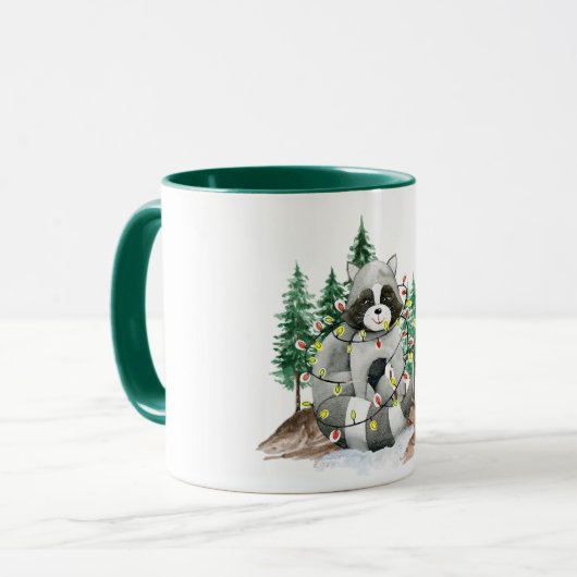 Funny Raccoon Weihnachten Zwei-Tone-Kaffee-Tasse Tasse (Vorderseite Links)