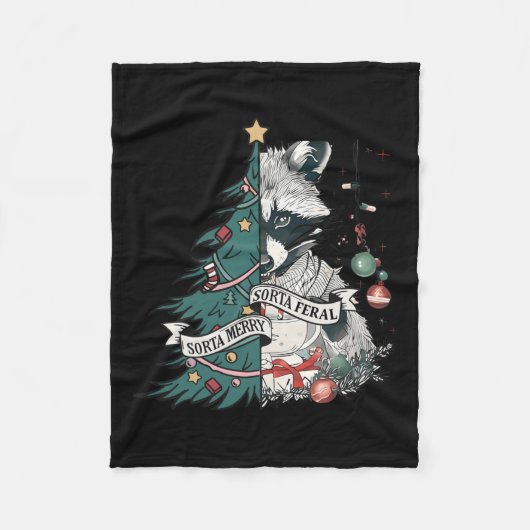 Funny Raccoon Weihnachtsbaum Sorta Merry Sorta Fer Fleecedecke (Vorderseite)