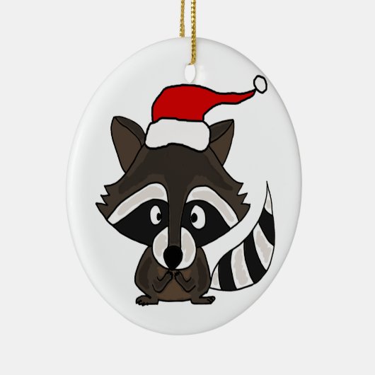 Funny Raccoon Weihnachtsmannmütze Weihnachten Kuns Keramikornament (Rechts)