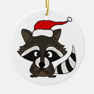 Funny Raccoon Weihnachtsmannmütze Weihnachten Kuns Keramikornament