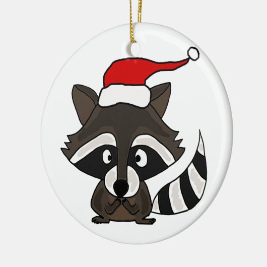 Funny Raccoon Weihnachtsmannmütze Weihnachten Kuns Keramikornament (Links)