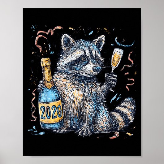 Funny Raccoon With Champagne Disco Ball New Years Poster (Vorne)