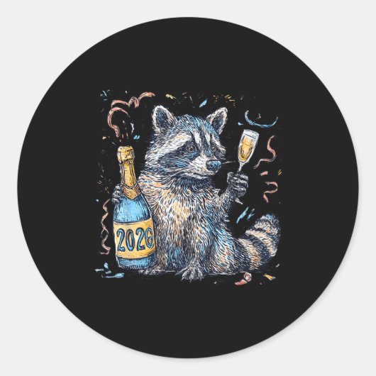 Funny Raccoon With Champagne Disco Ball New Years Runder Aufkleber (Vorderseite)